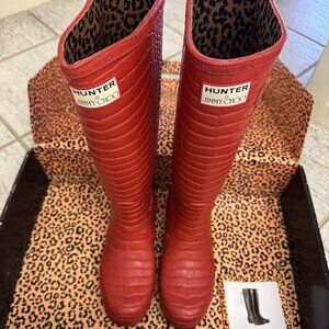 Jimmy Choo Red Crocodile-Embossed Rain Boots